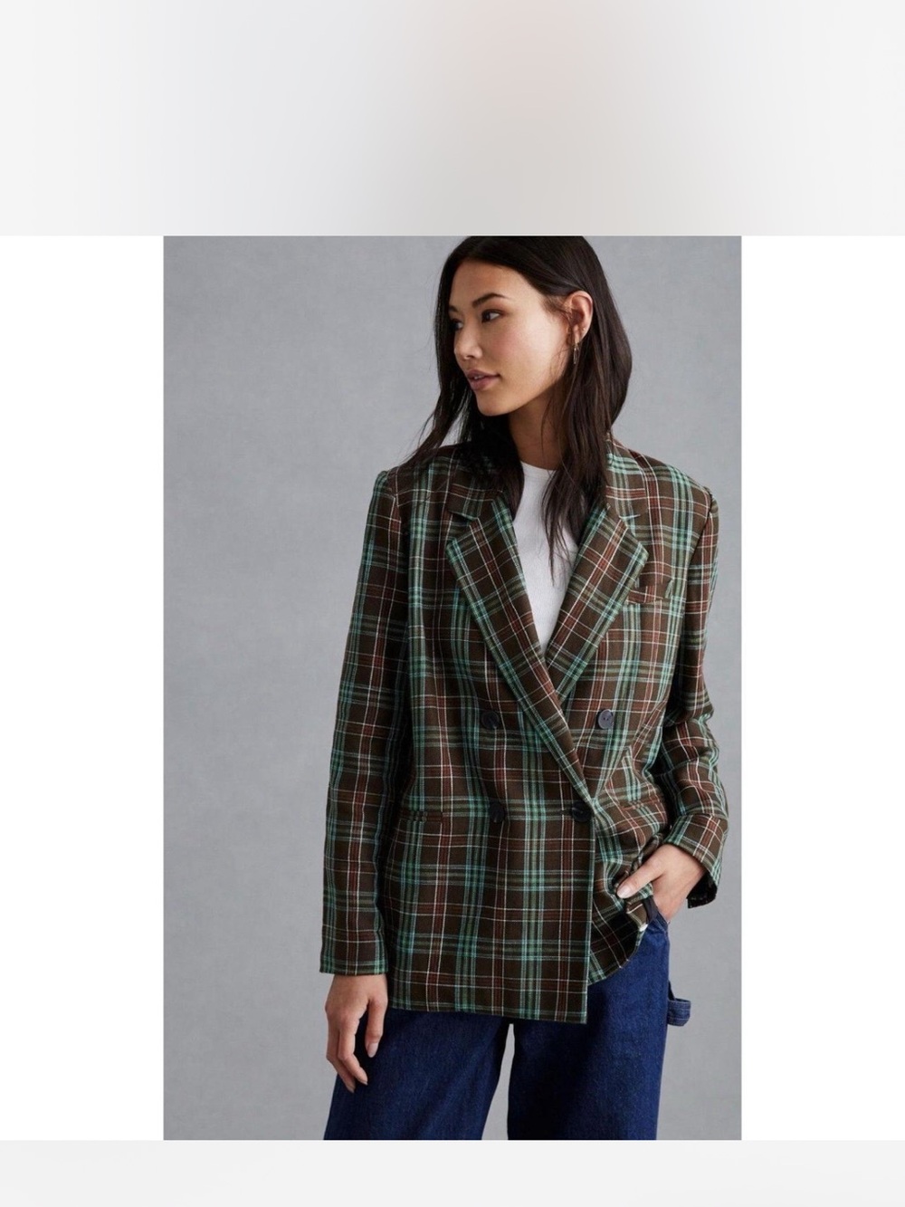 Anthropologie MAEVE Plaid Double-Breasted Blazer